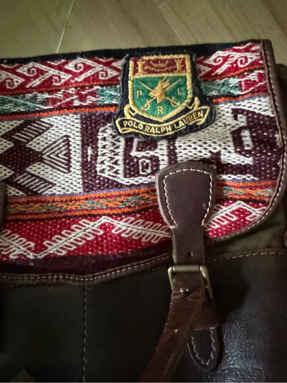 Ralph Lauren Leather Crossbody Saddle Bag with Woven Red Accent